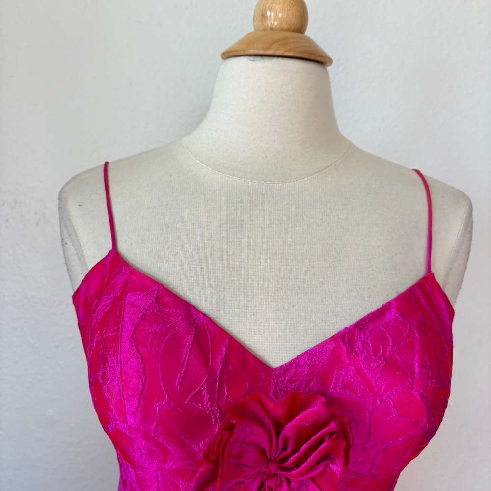 Empire Waist Silk Bright Pink Formal Full Length Dress - Picture 6 of 11